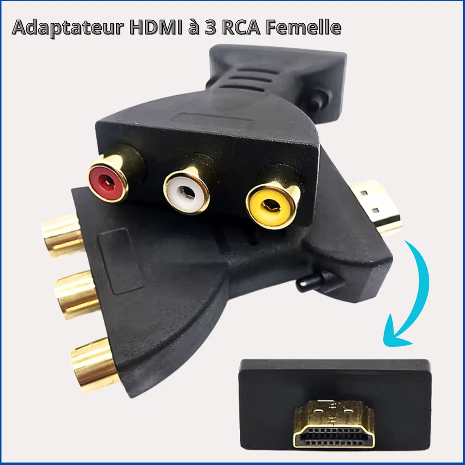 Adaptateur HDMI à 3 RCA Femelles-portable HDMI Vers AV RCA HD 1080 Convertisseur - Photo 4/4