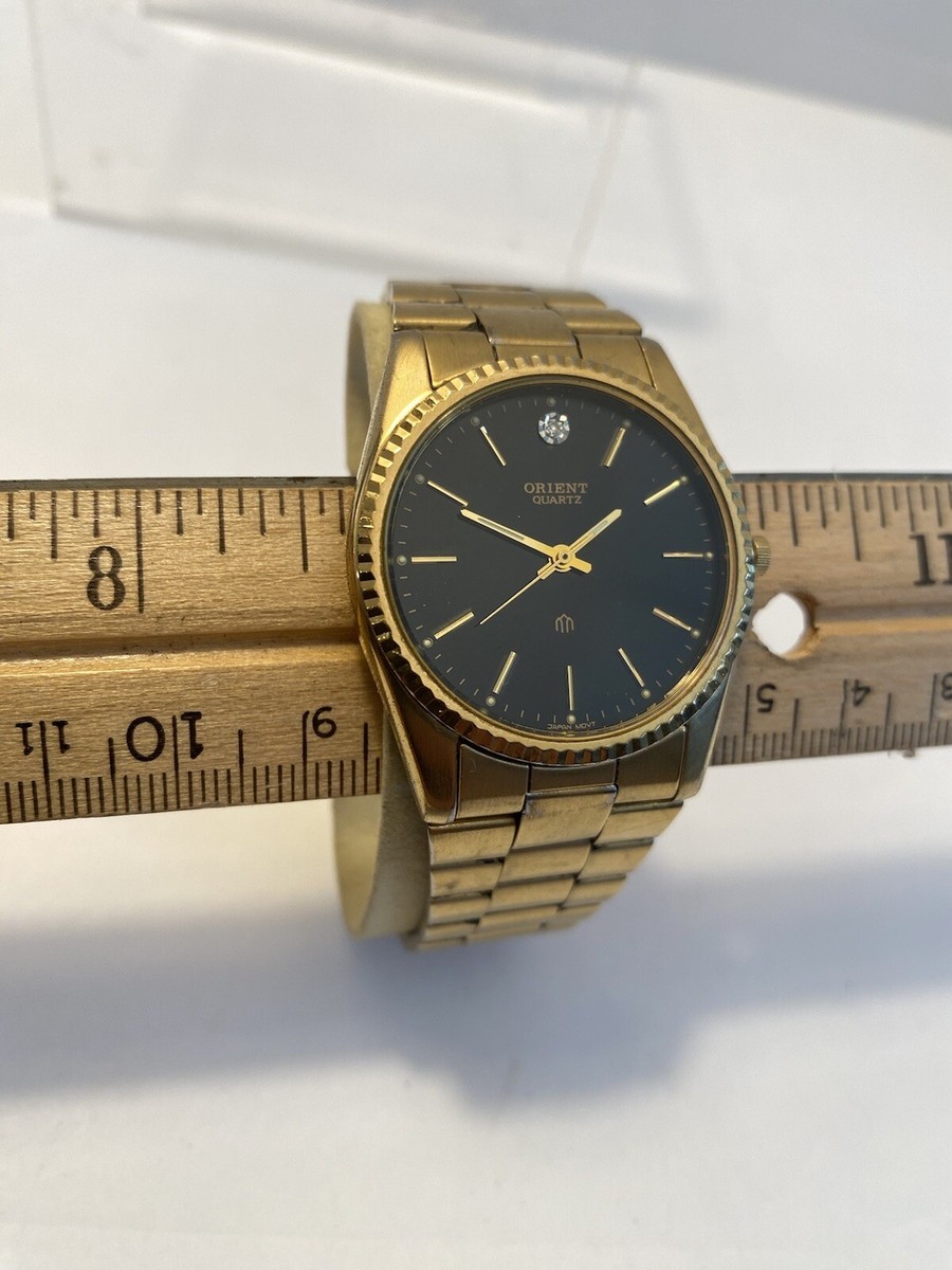 Vintage Orient Quartz Gold Tone Black Dial Men's Dress Watch NEEDS