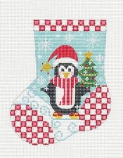 Penguin  Tree Mini Stocking handpainted Needlepoint Canvas by CH Design  Danji