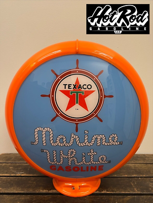 #ad TEXACO MARINE GASOLINE Blue Reproduction 13.5quot; Gas Pump Globe Orange Body $175.00