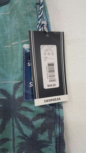 Roundtree Yorke Surf Shop Aqua Palm Striped Men's Swimwear NWT $49.50 Choose Sz - Picture 2 of 3