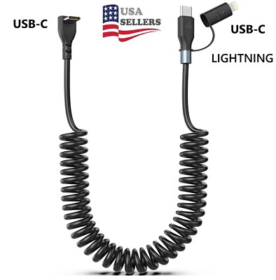 Coiled USB C to USB C/Charger Cable 60W for iPhone 15, 2-in-1 iPhone-MFi Certifi