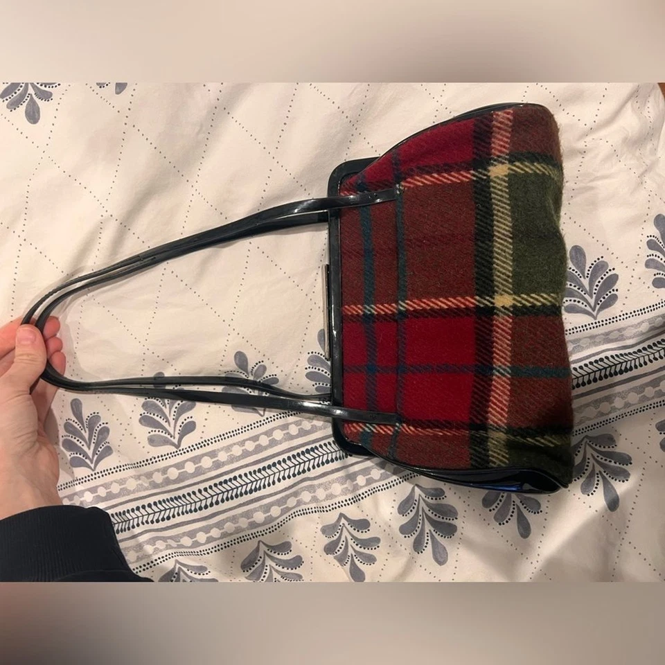 Bolso sin asas Nine West asa superior cuadros tartán cuadros negro charol bolso vintage Foto 2 de 4