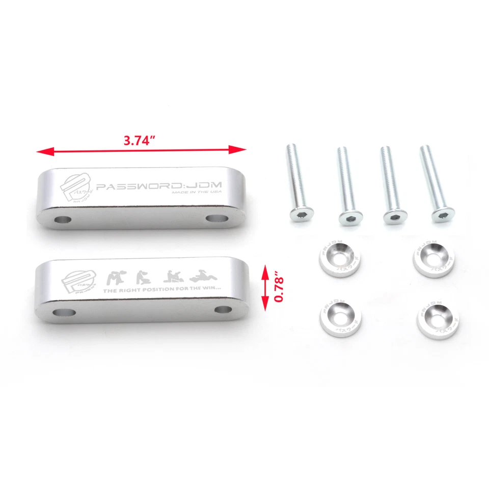 For Acura Integra Honda CRX Civic JDM PASSWORD Silver Billet Hood Spacer Riser - Image 4 of 4