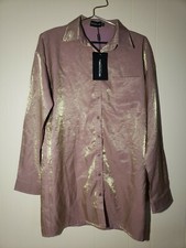 Pretty Little Thing Size 4 US, 8 UK Dusty Pink Metallic Shirt Dress - NWT