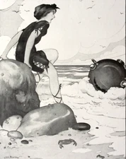 La Vie Parisienne 1920s Illustration The Scary Wreck Woman on Rocky Beach FONTAN