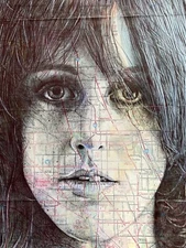 Grace Slick Jefferson Airplane Art Print .Pen Drawing Over Map.A4 Unframed