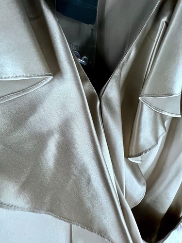 LAUREN RALPH LAUREN New 12 100% Silk Ruffle Silver Large Blouse Flutter SS Shirt - Picture 8 of 24