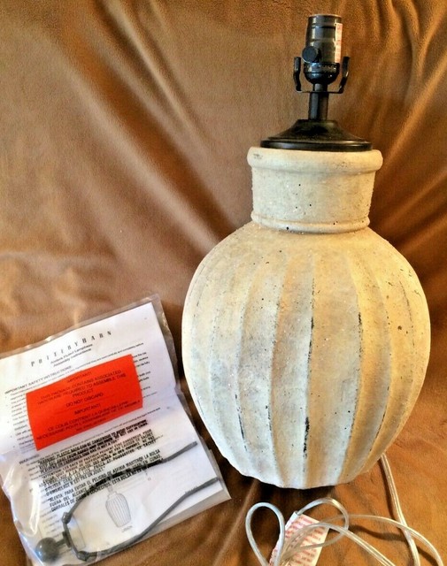 Pottery Barn Round Beaded Wood Candlestick Table Lamp Antiqued