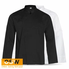 Mens Breeze Black/White Polyester/Viscose Stretch Functional Modern Chef Jacket