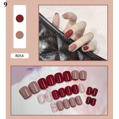 24PCS Fake Nails Stick On Nail Press On Full Cover False Nail Art Tips Reusable - Picture 17 of 29