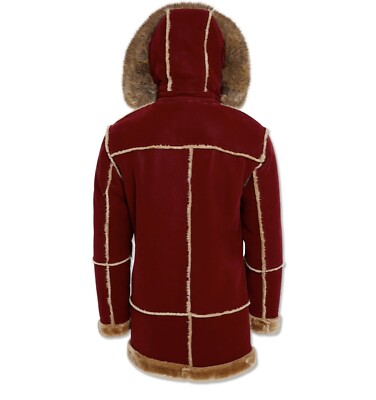 JORDAN CRAIG BURGUNDY DENALI SHEARLING JACKET WITH FAUX FUR LINING