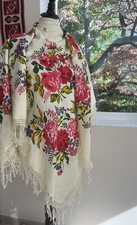 Russian Pavlov Posad Cotton Huge Scarf USSR Era