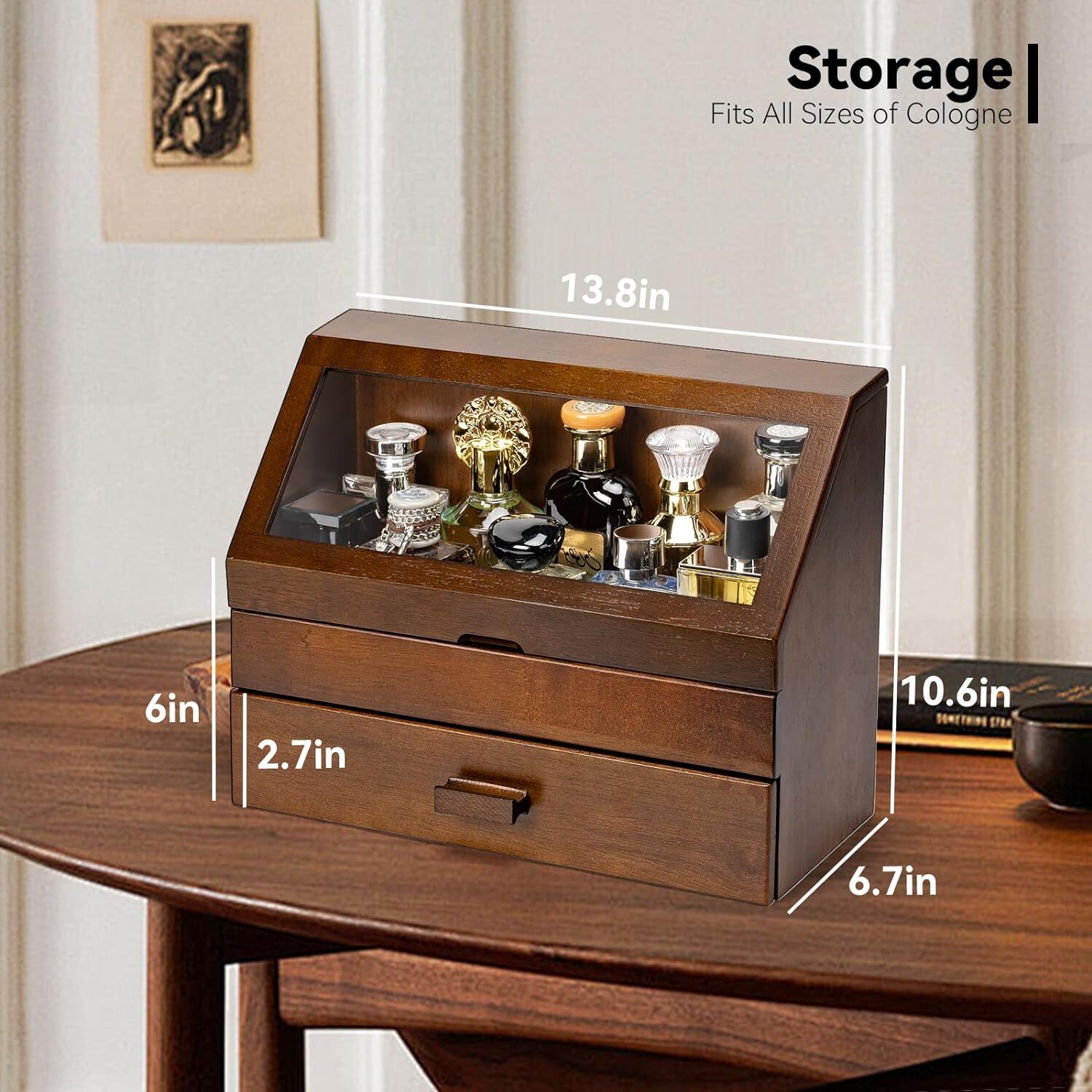 Perfumer Drawer Cologne Organizer for Men, Wood Perfume Storage with Drawer walnut | eBay