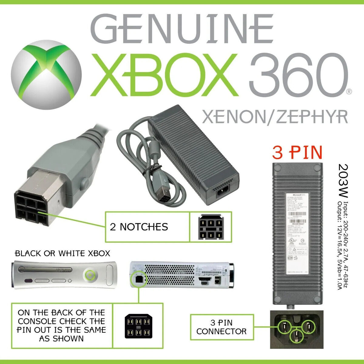 Original Genuine Microsoft OEM Xbox 360 Power Supply - All Original Genuine Microsoft OEM Xbox 360 Power Supply - All