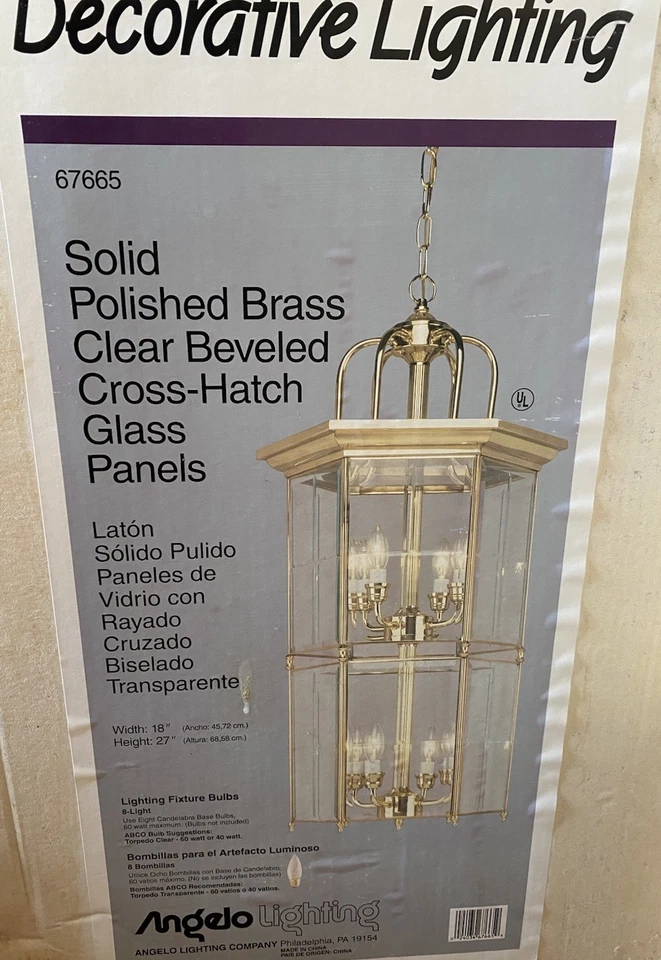 安吉洛装饰照明纯色黄铜 8 灯斜面玻璃面板 18 英寸 x 27 英寸 — 第 2/4 张图片