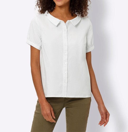 Mode von Heine Damen Bluse Oberteil Rundhals Kurzarm weiss Gr. 40 NEU