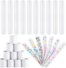 Slap Bracelets Bulk, 64PCS White Slap Bracelets DIY Wrist Band Blank Snap Band f
