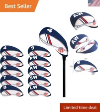 Flag Neoprene Golf Club Head Cover Set in White & Blue with US Flag Design