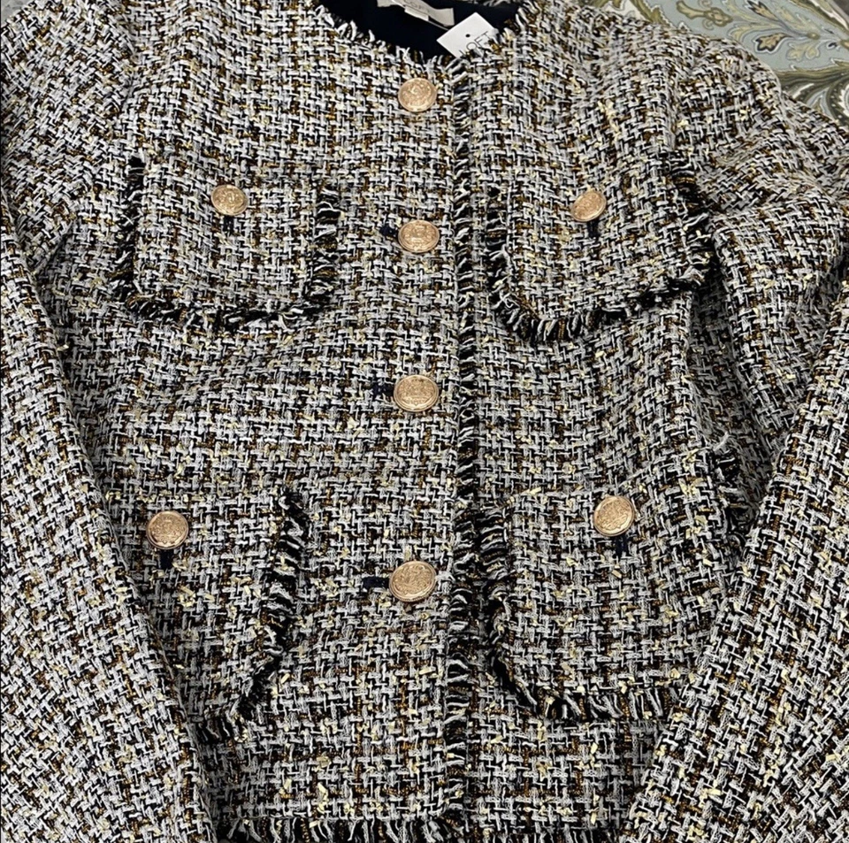Loft Metallic Fringe Tweed Collarless Jacket Small NWT - Image 3 of 4