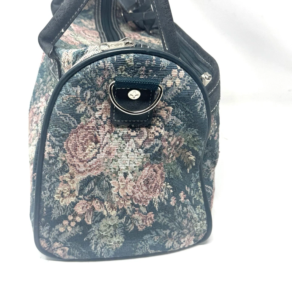 Bolso de viaje vintage de tapiz floral atlántico para llevar durante la noche verde azulado rosa Foto 3 de 4