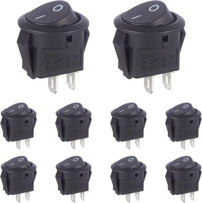 On Off Round Rocker Switch 2 Pin 3A 250V 6A 125V AC 15MM Black Toggle Switch RV