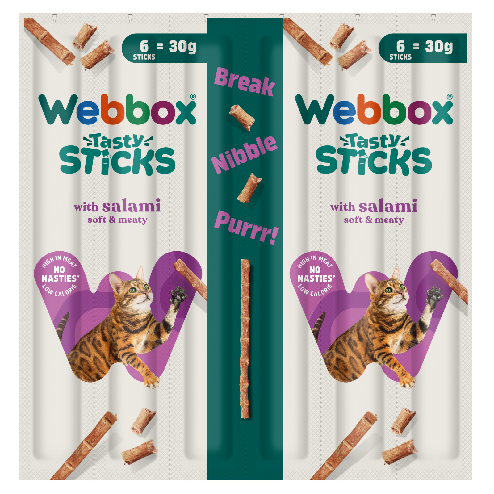 WEBBOX CAT TASTY STICKS WITH SALAMI FRESH MEAT CAT KITTEN TREATS 6 STICKS 30G