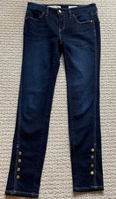 Pilcro Letterpress Jeans Women 27 Blue Dark Wash Denim Snap Ankle Anthropologie