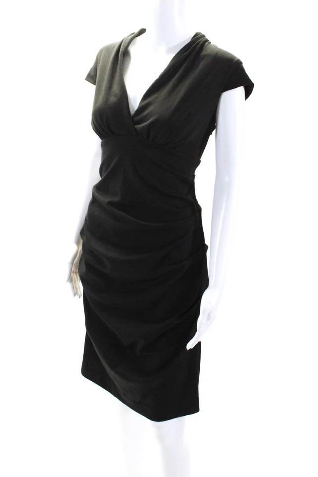 Vestido Artelier Nicole Miller para mujer cuello en V fruncido cuerpo con negro talla 8 Foto 2 de 4
