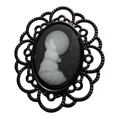 Große schwarze Wolf heulender Mond Kamee Brosche Anstecknadel Gothic Goth