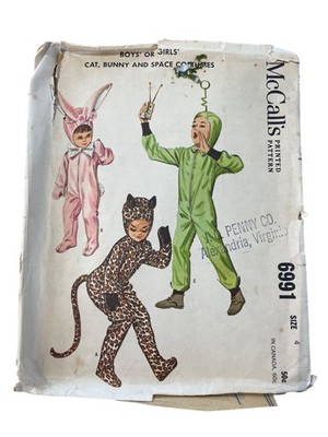 60s McCalls 6991 Sewing Pattern Size 4 Cat Bunny Space Alien Costume CUT
