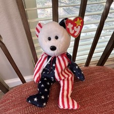 Ty Original Beanie Babies Spangle Patriotic USA Flag Bear Plush 1999 Ages 3 tag