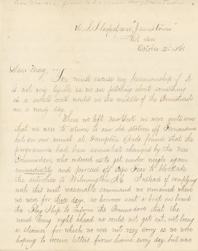 Charles L. Green – USS Jamestown 1861 Civil War Letter