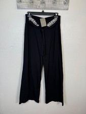 Anthropologie Black WideLeg Pants Lace Trim Tie Waist Small Boho Romantic Lounge