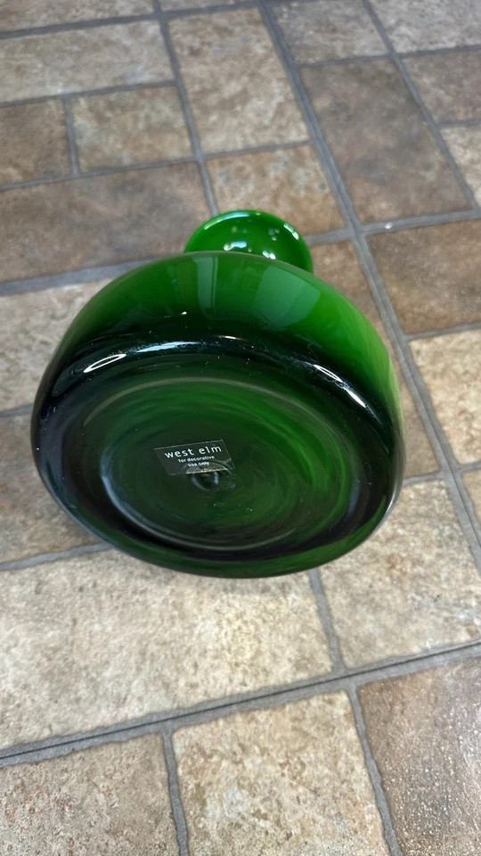 Jarrón de vidrio artístico con estuche Holmegaard verde esmeralda ópalo blanco 7" MCM danés moderno Foto 4 de 4