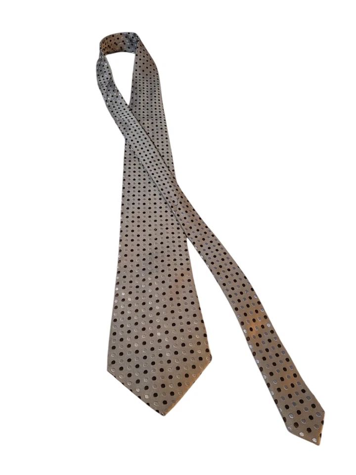 Croft & Barrow Mens Tie Necktie Tan with Brown Gray Polka Dots Stain Resistant - Image 3 of 4