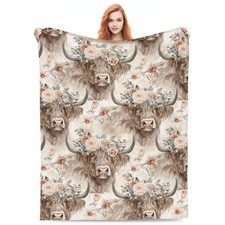 Highland Cow and Floral Blanket Gifts for Women Men Adults Cow Lovers, Farmho...