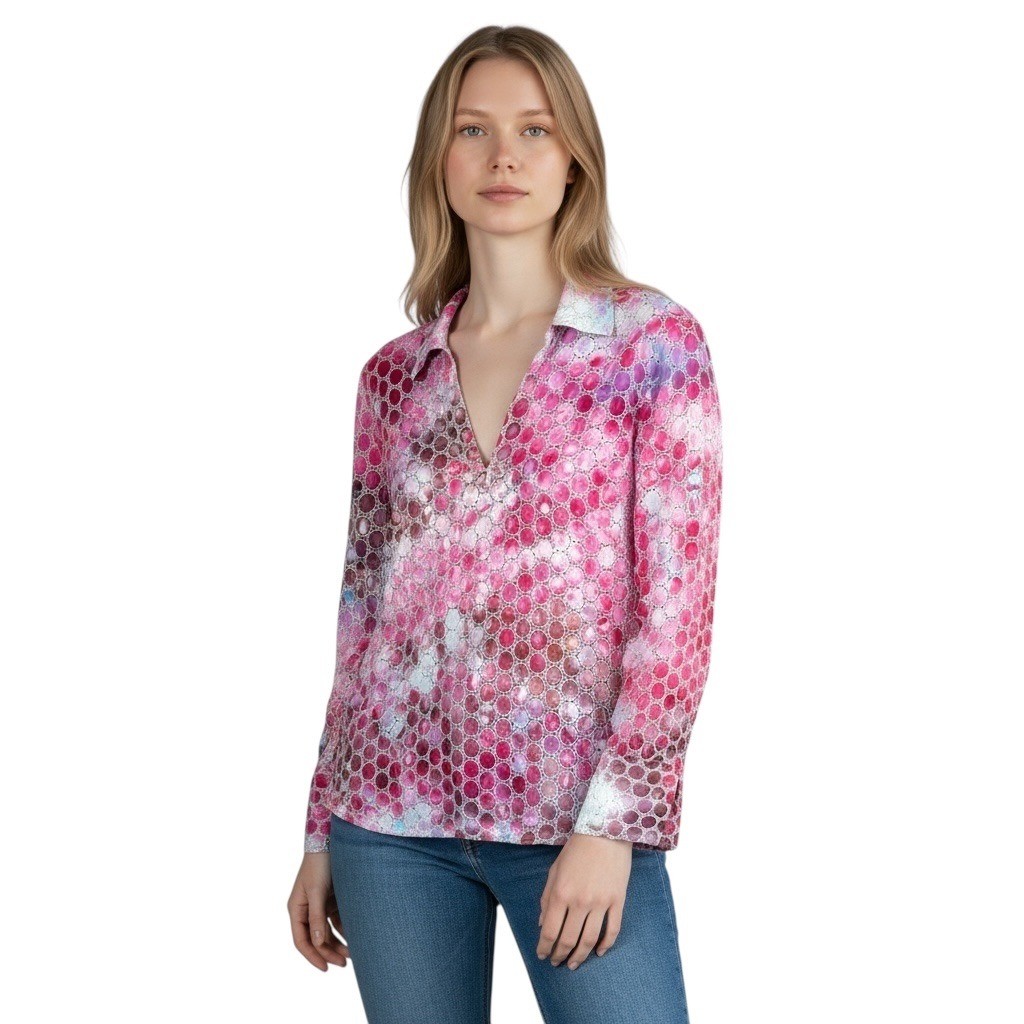 Willi Smith Medium Top Handmade Tie Dye Pink Eyelet Embroidered Cotton Boho 1687