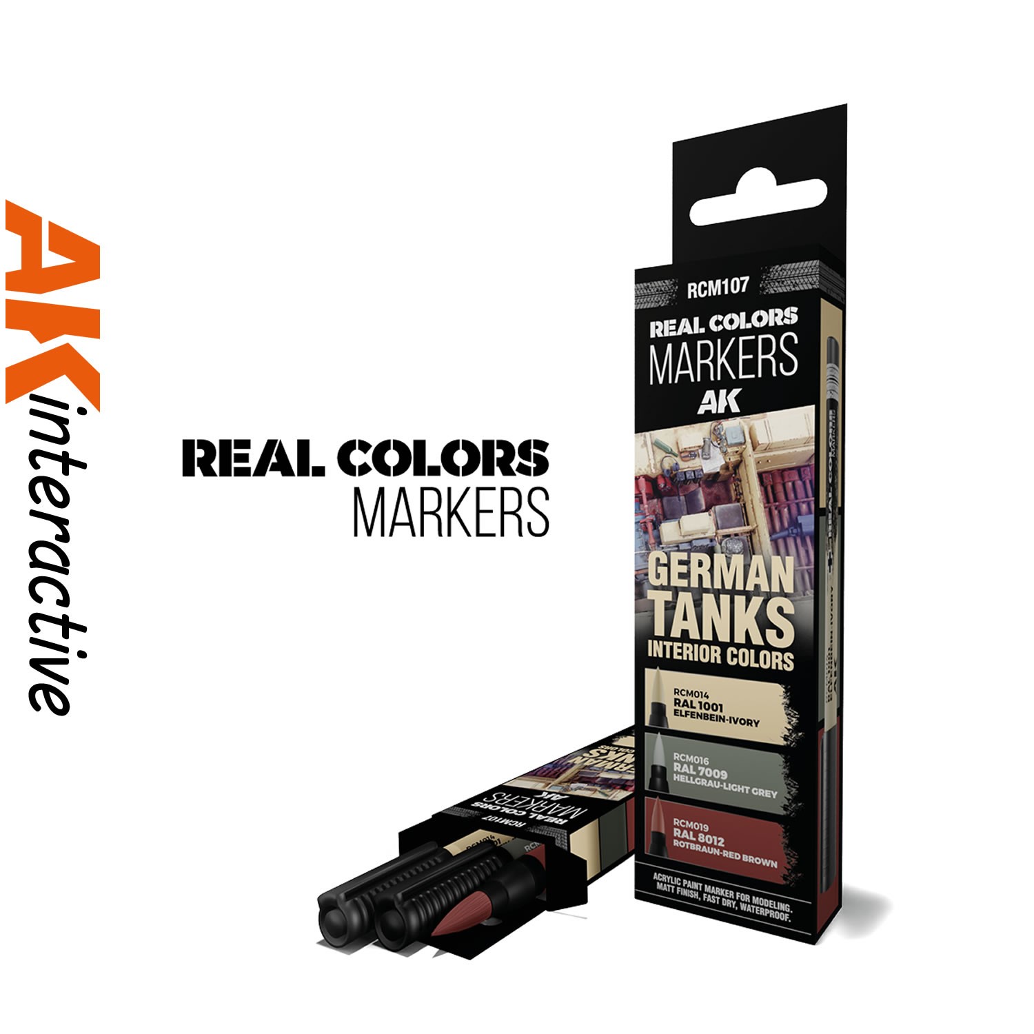 Real Colour Markers GERMAN TANK INTERIORS 3 paint markers RCM107 AK Interactive