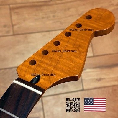V-Shaped Roasted Flame Maple Rosewood Strat Neck Fits Warmoth Bodies VSSRA