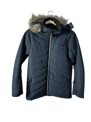Crane Youth Hooded Parka Navy Blue Size Large Winter Jacket Faux From Trim New