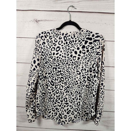 Ann Taylor Damen Bluse schwarz weiß Leopardenmuster Langarm V-Ausschnitt Größe XS - Bild 2 von 6