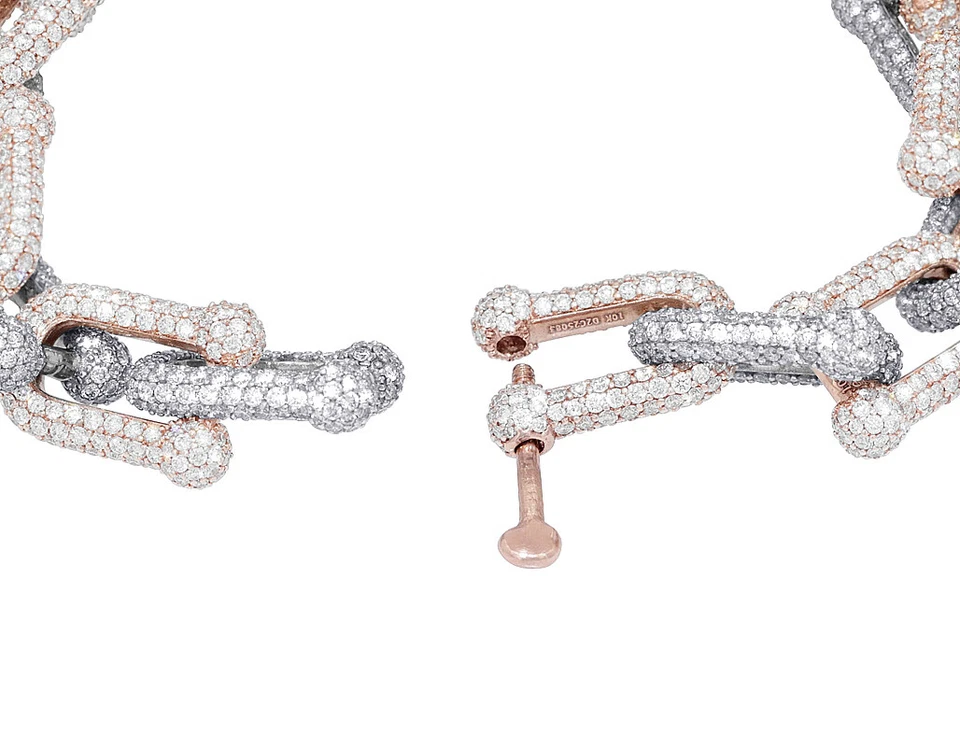 Two-Tone Hermes Links Pave' Set 19 3/5 CT Real Diamond Bracelet Rose-White Go... - Image 3 of 4