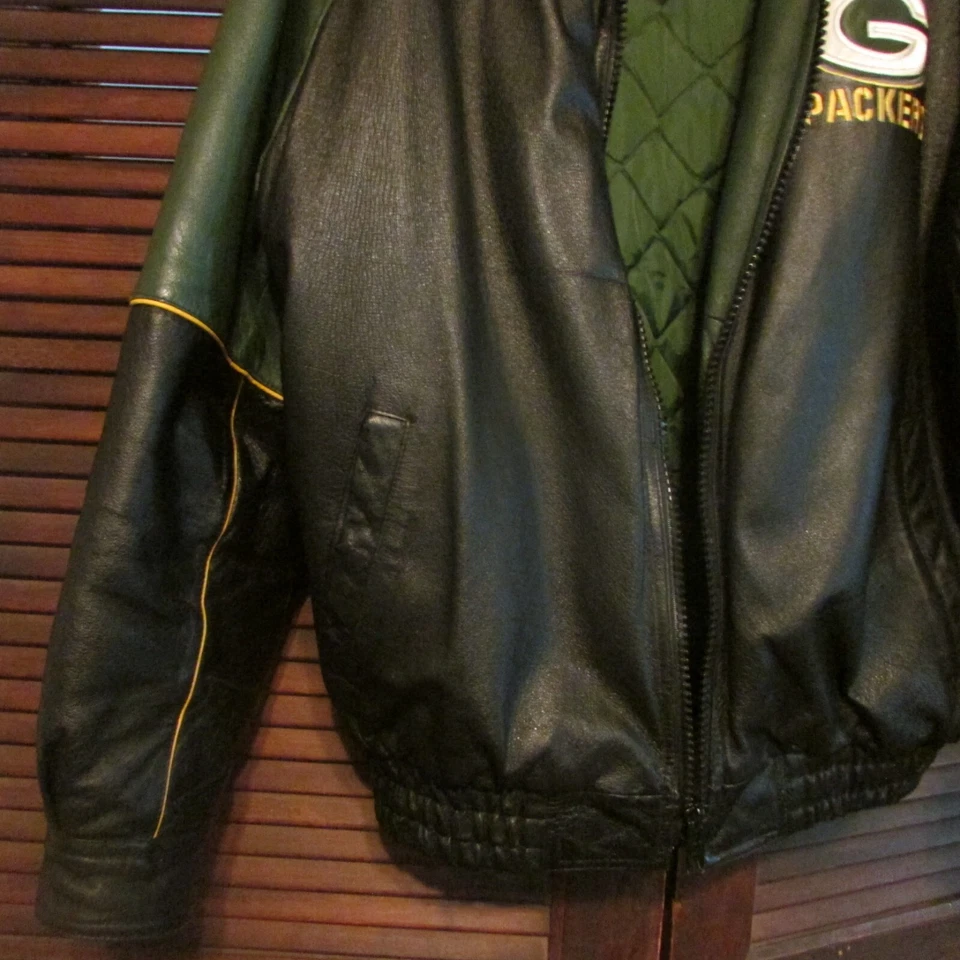 Usado en excelente estado ~ Para hombres Green Bay Packers 1997 Super Bowl, Chaqueta de cuero de peso pesado. Talla L Foto 4 de 4