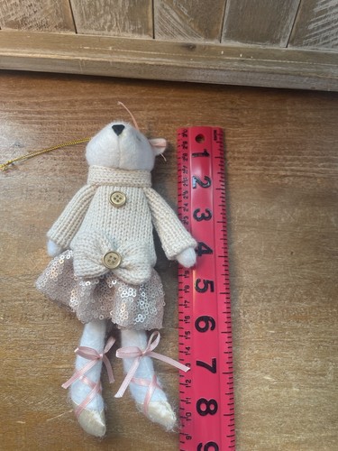 Weißer Plüschbär im Party Pailletten Kleid & Ballerina in Hausschuhen 8 Zoll Ornament weich - Bild 5 von 5