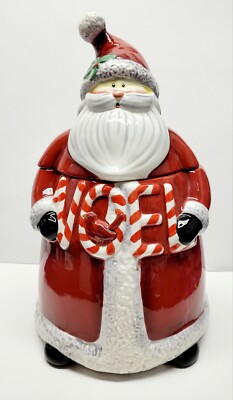 Certified International Santa Candy Cane Cookie Jar Stephanie Stouffer 12 1/4''