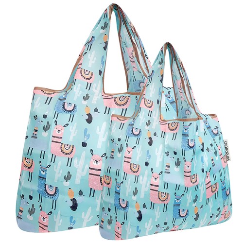 Wrapables Large & Small Foldable Tote Nylon Reusable Grocery Bags, Set of 2 - Picture 33 of 51