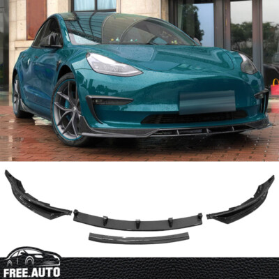 Fits 17-23 Tesla Model 3 Front Bumper Lip Spoiler Carbon Fiber Print IKON 4PC