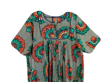 Women's 3X Heavy Cotton A-Line Dress Short Sleeve Shift Colorful Orange Green