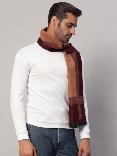 Mens Winter Warm Hand Made 100% CASHMERE Scarf Scarves Stripe Woven Wool Scarves - Picture 7 of 8